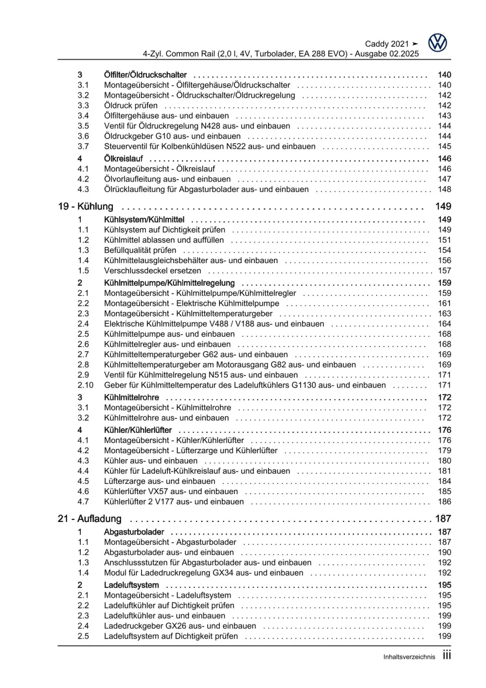 VW Caddy SB ab 2020 4-Zyl. Dieselmotor 2,0l 75-122 PS Reparaturanleitung eBook