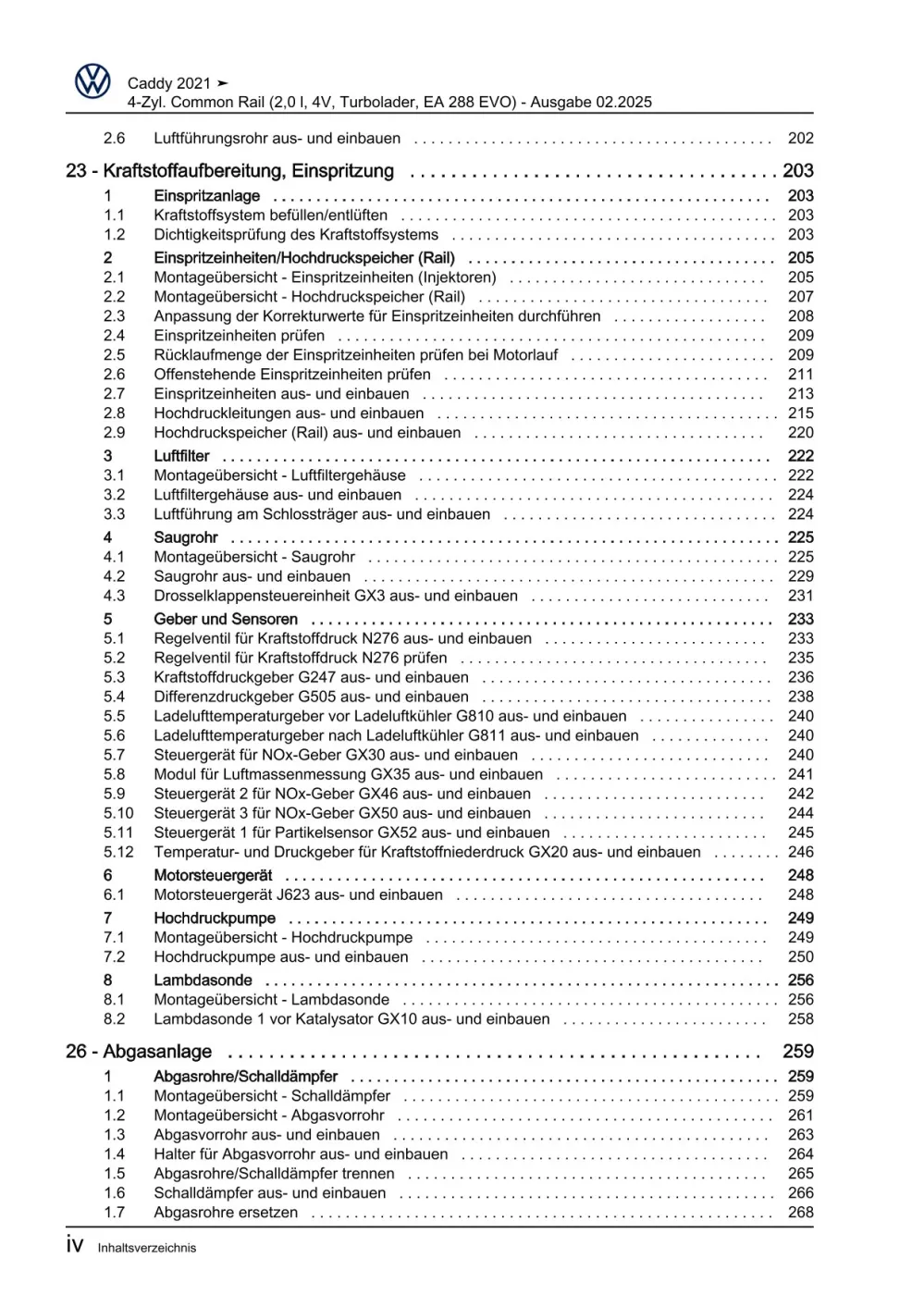 VW Caddy SB ab 2020 4-Zyl. Dieselmotor 2,0l 75-122 PS Reparaturanleitung eBook