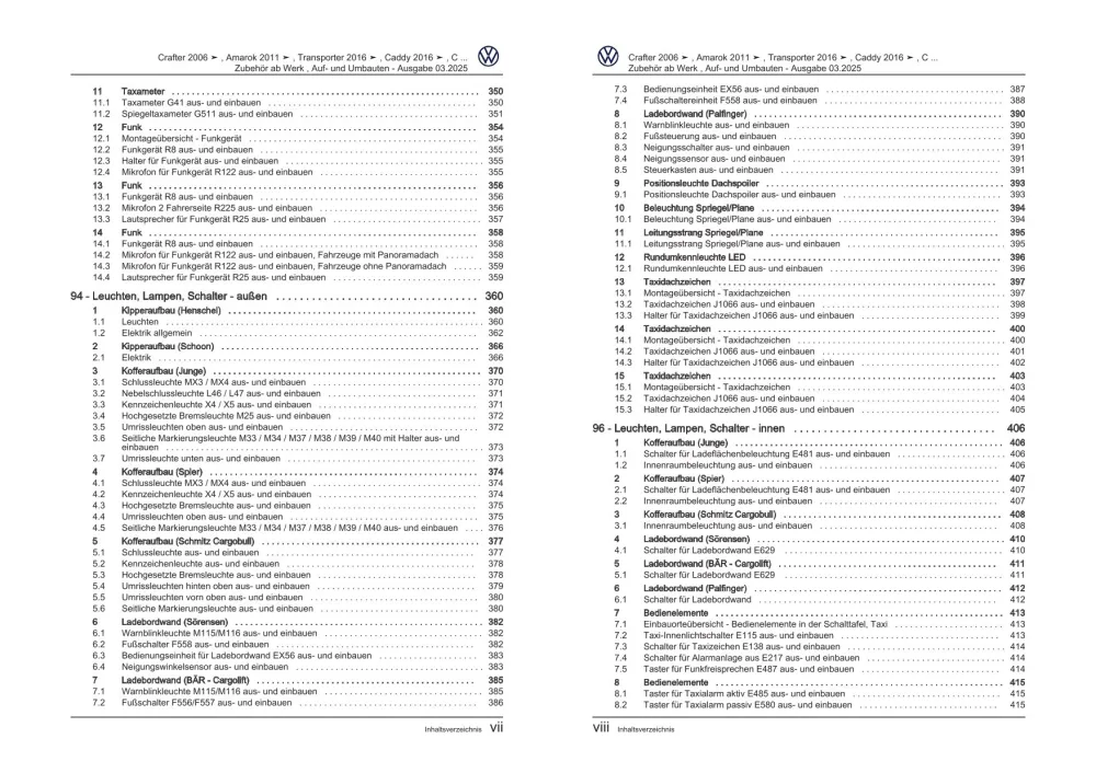VW Caddy SB ab 2020 Zubehör ab Werk Auf- und Umbauten Reparaturanleitung eBook