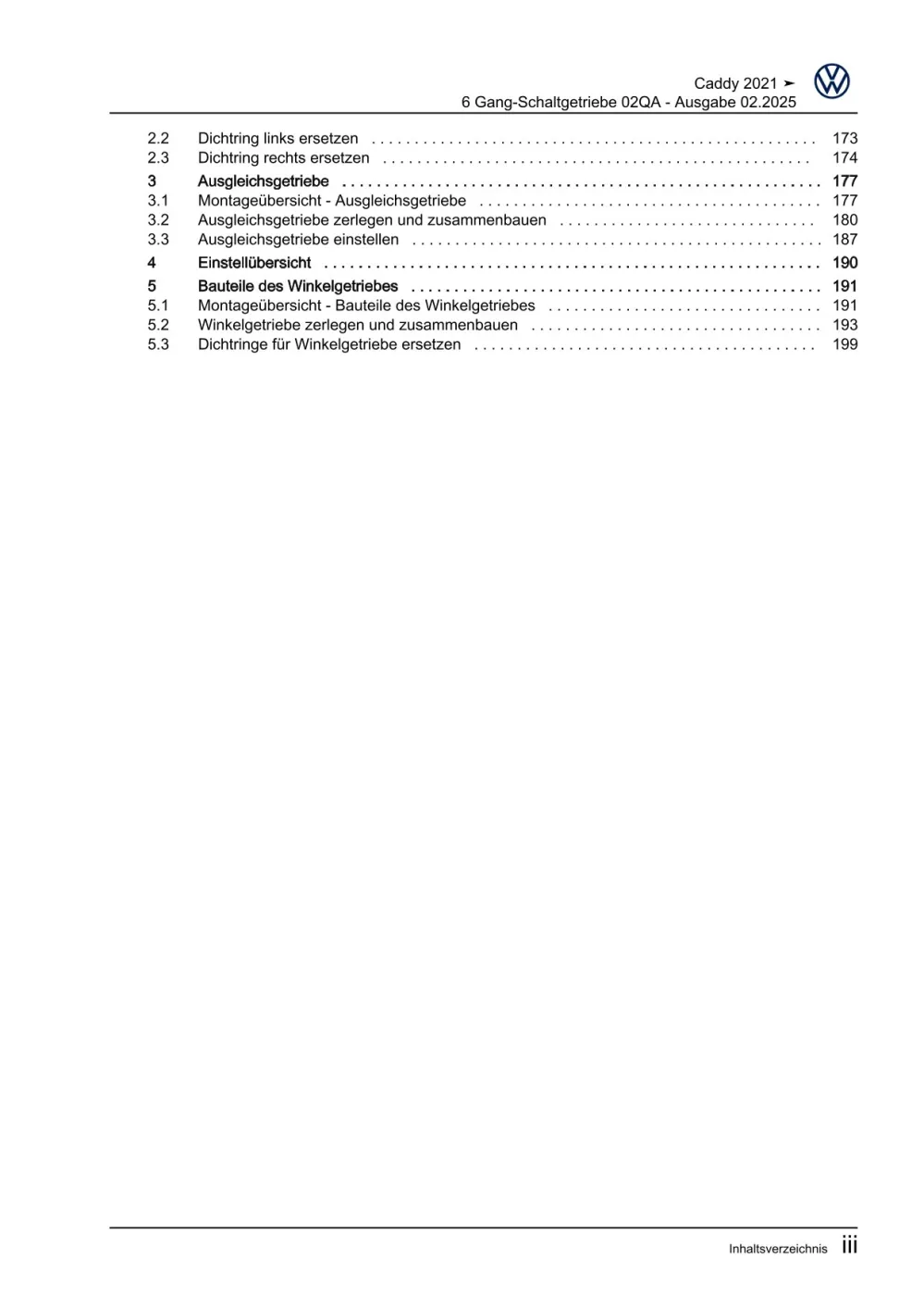 VW Caddy Typ SB ab 2020 6 Gang Schaltgetriebe 02Q AWD Reparaturanleitung eBook
