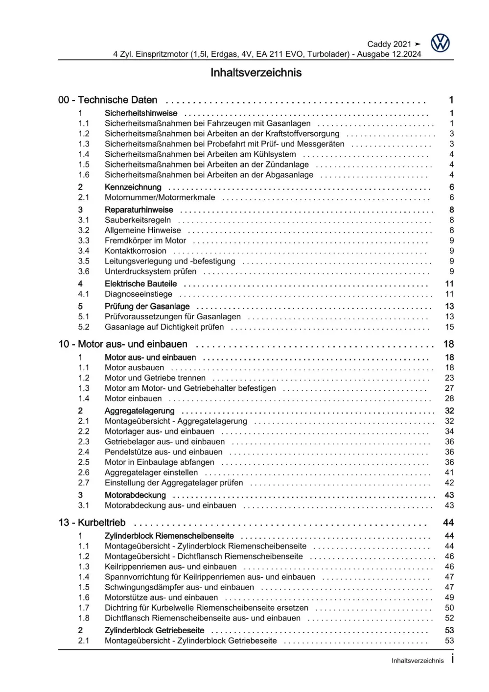 VW Caddy SB ab 2020 4-Zyl. Erdgas Benzinmotor 131 PS Reparaturanleitung eBook