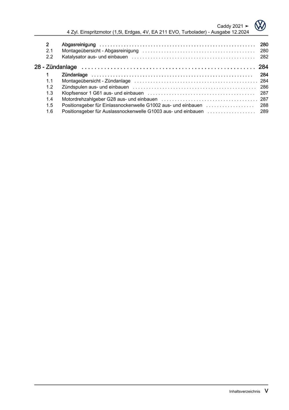 VW Caddy SB ab 2020 4-Zyl. Erdgas Benzinmotor 131 PS Reparaturanleitung eBook