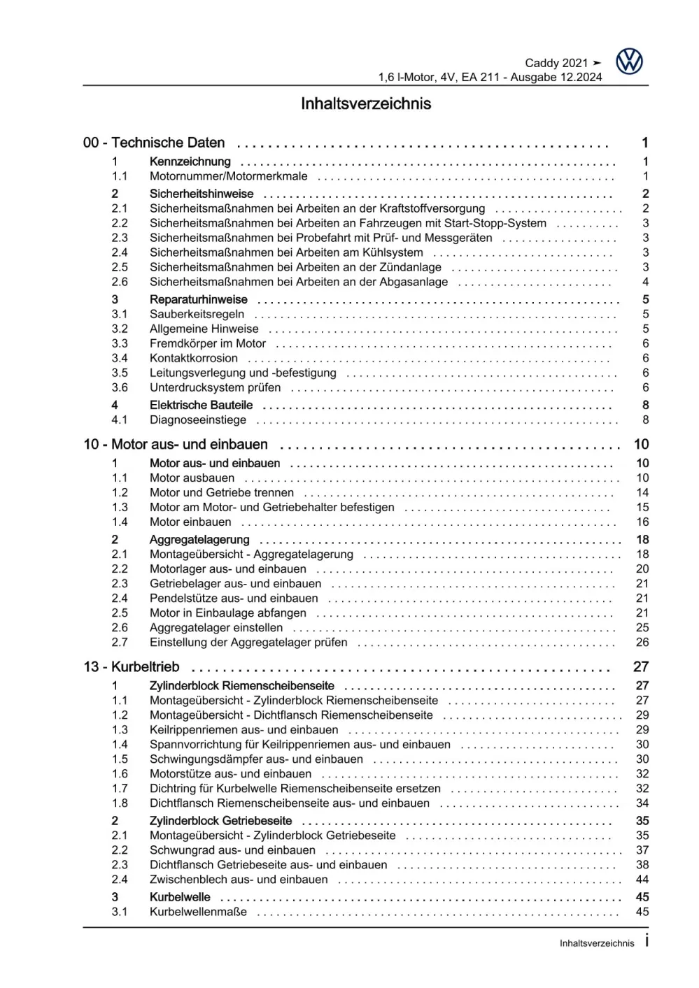 VW Caddy SB ab 2020 4-Zyl. Benzinmotor 1,6l 110 PS 4V Reparaturanleitung eBook