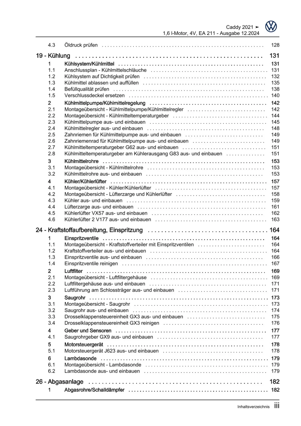 VW Caddy SB ab 2020 4-Zyl. Benzinmotor 1,6l 110 PS 4V Reparaturanleitung eBook