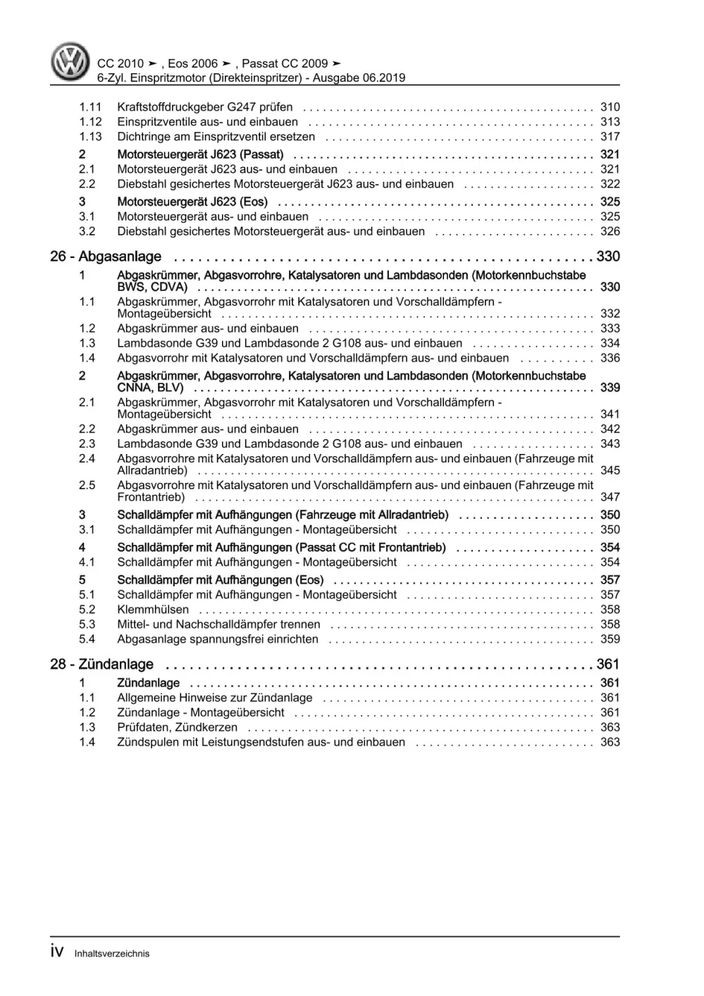 VW EOS 1F 2006-2015 6-Zyl. Benzinmotor 3,6l 260-300 PS Reparaturanleitung eBook