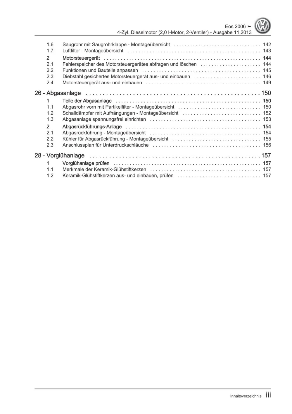 VW EOS 1F 2006-2015 4-Zyl. Dieselmotor 2V 2,0l 140 PS Reparaturanleitung eBook