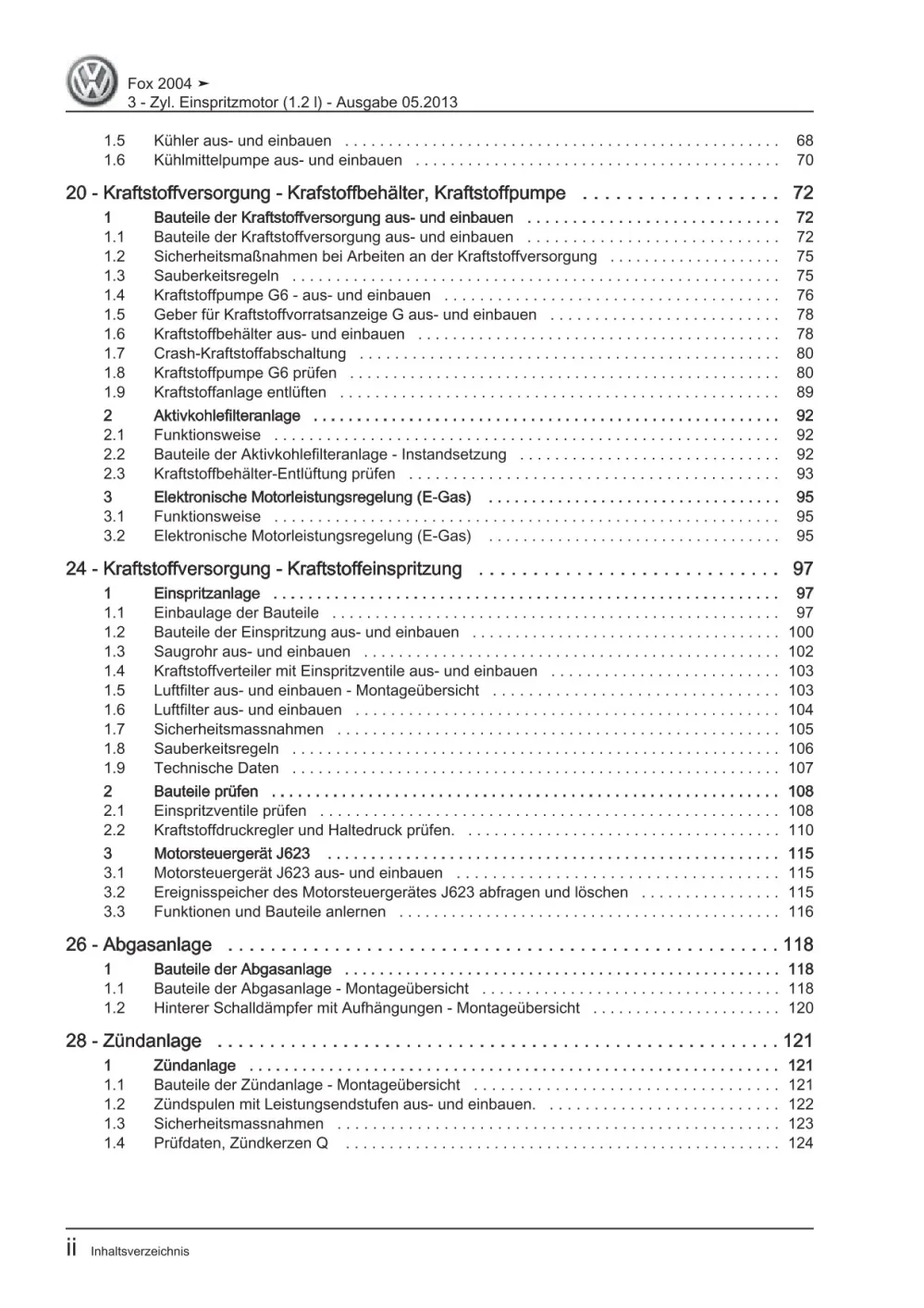 VW Fox 5Z 2005-2011 3-Zyl. Benzinmotor 1,2l 55-60 PS Reparaturanleitung eBook