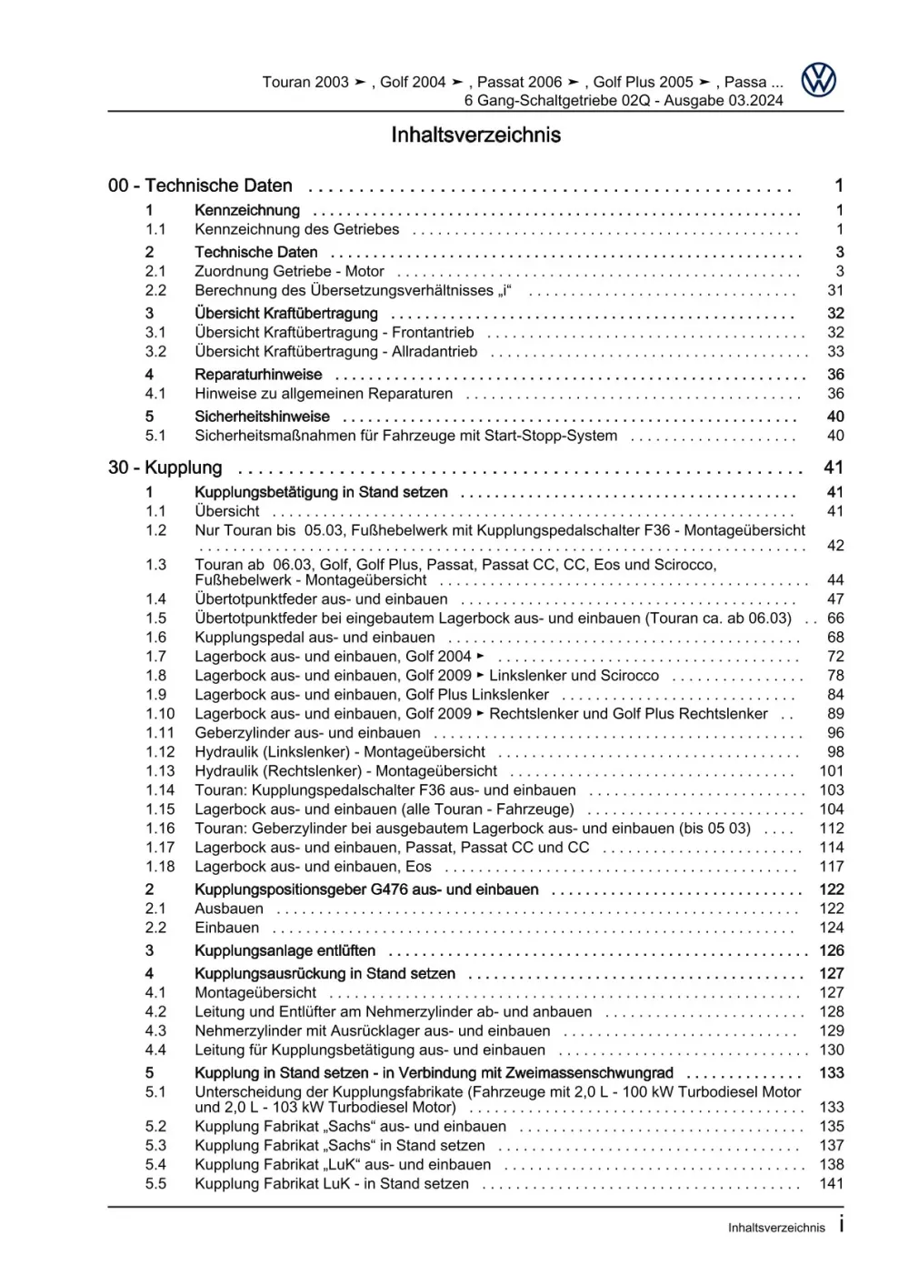 VW Golf 6 Typ 5K 2008-2012 6 Gang Schaltgetriebe 02Q Reparaturanleitung eBook