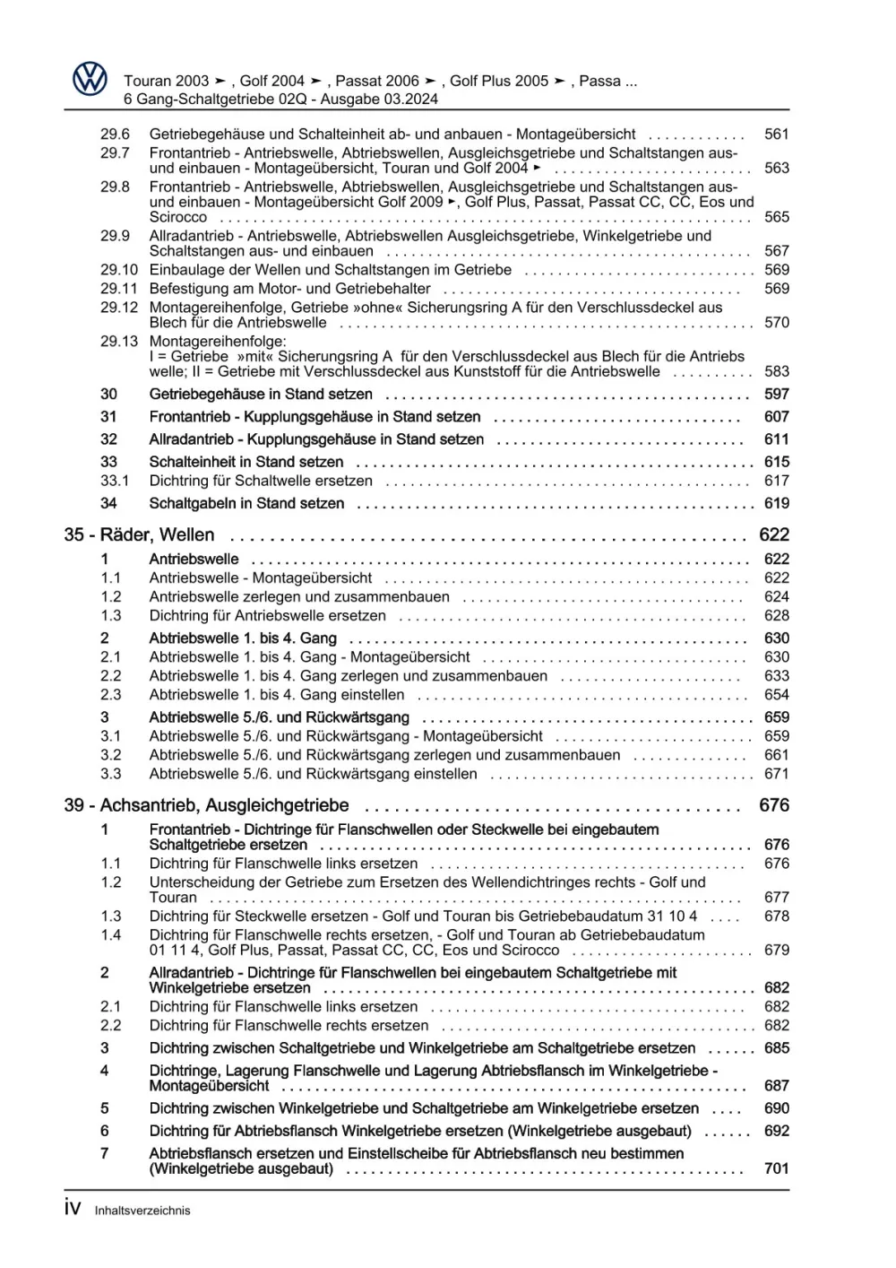 VW Golf 6 Typ 5K 2008-2012 6 Gang Schaltgetriebe 02Q Reparaturanleitung eBook