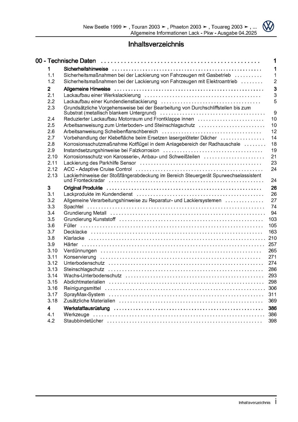 VW Golf 6 Typ 5K 2008-2012 Allgemeine Information Lack Reparaturanleitung eBook