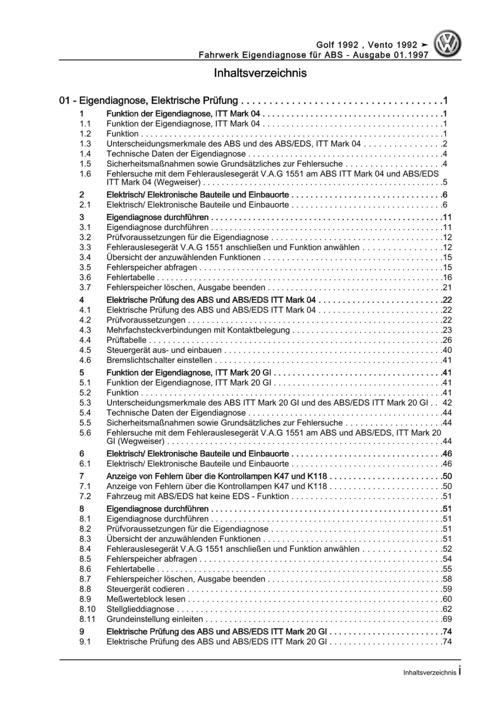 VW Golf 3 Variant 1H (93-99) Fahrwerk Eigendiagnose ABS Reparaturanleitung eBook