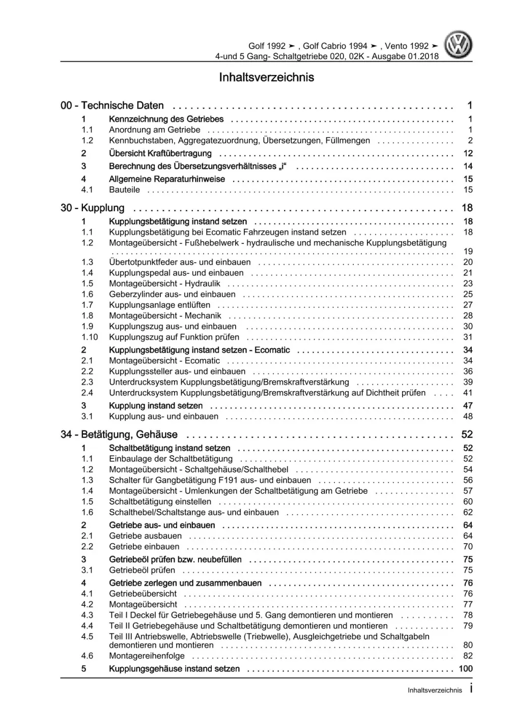 VW Golf 3 Variant Typ 1H (93-99) Schaltgetriebe 020 02K Reparaturanleitung eBook