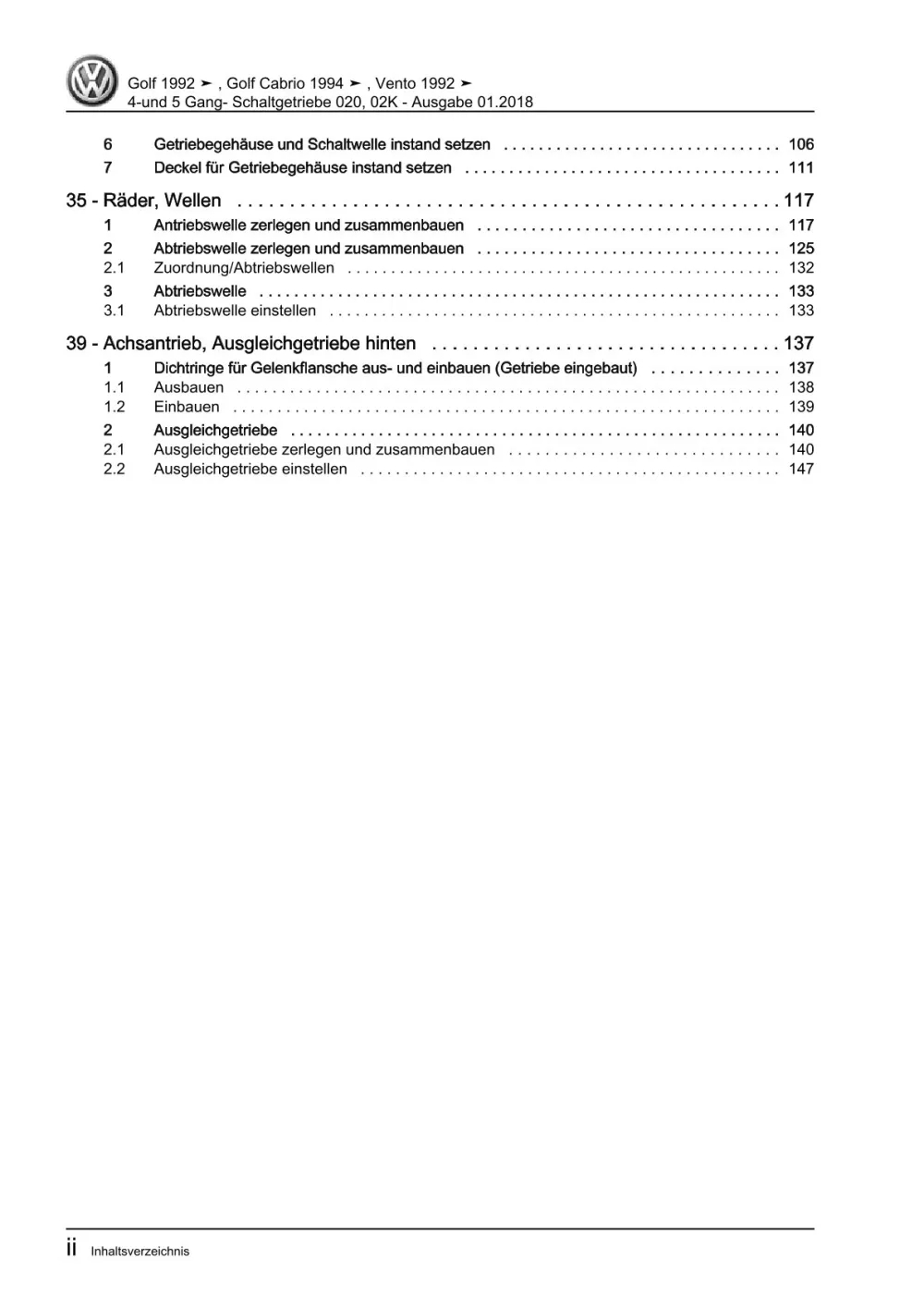 VW Golf 3 Variant Typ 1H (93-99) Schaltgetriebe 020 02K Reparaturanleitung eBook