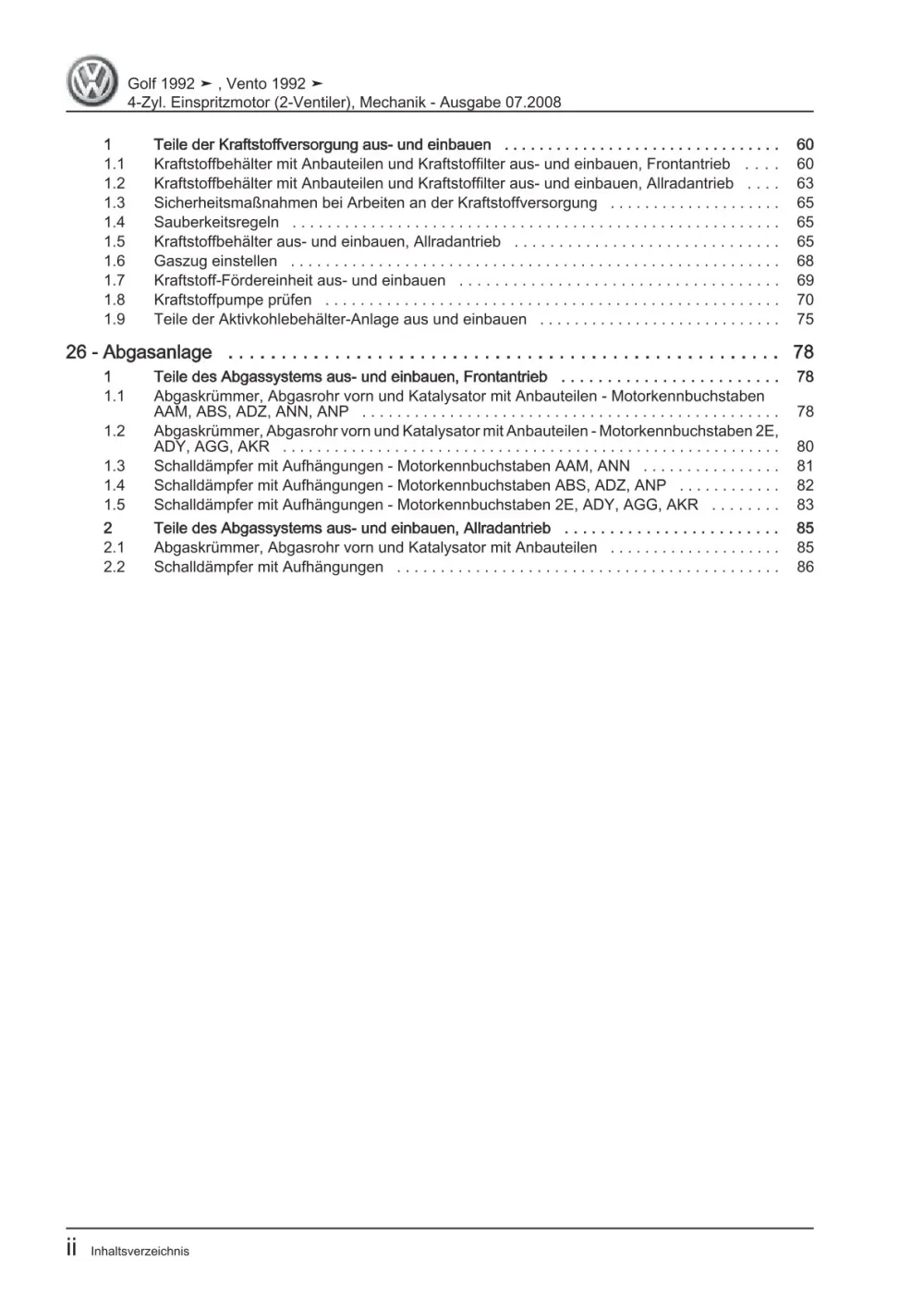 VW Golf 3 Variant Typ 1H Benzinmotor Mechanik 75-115 PS Reparaturanleitung eBook