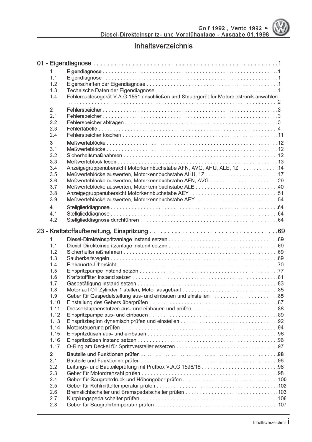 VW Golf 3 Variant 1H Direkteinspritz Vorglühanlage 1,9l Reparaturanleitung eBook