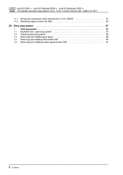 Audi A3 8P (03-12) tdi injection glow plug system 90-105 hp repair manual eBook