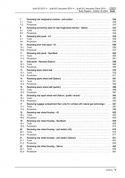 Audi A3 type 8V 2012-2020 body repairs workshop manual eBook pdf download