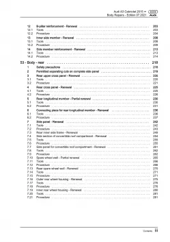 Audi A3 Cabrio type 8V 2014-2020 body repairs workshop manual eBook pdf download