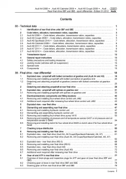 Audi A5 Cabrio 2009-2016 propshaft rear final drive 0BF 0BE repair manual eBook