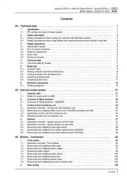 Audi A5 type F5 2016-2019 brake systems repair workshop manual eBook guide pdf