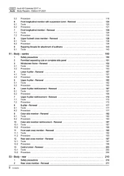 Audi A5 Cabriolet type F5 2016-2019 body repairs workshop manual eBook pdf