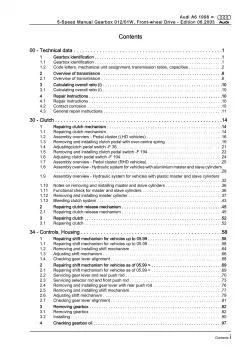 Audi A6 4B 1997-2005 5 speed manual gearbox 012 01W repair workshop manual eBook