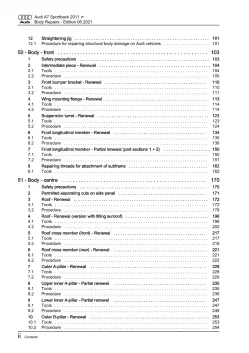 Audi A7 type 4G 2010-2018 body repairs workshop manual eBook