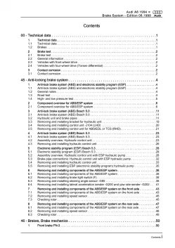 Audi A8 type 4D 1994-2002 brake systems repair workshop manual eBook pdf