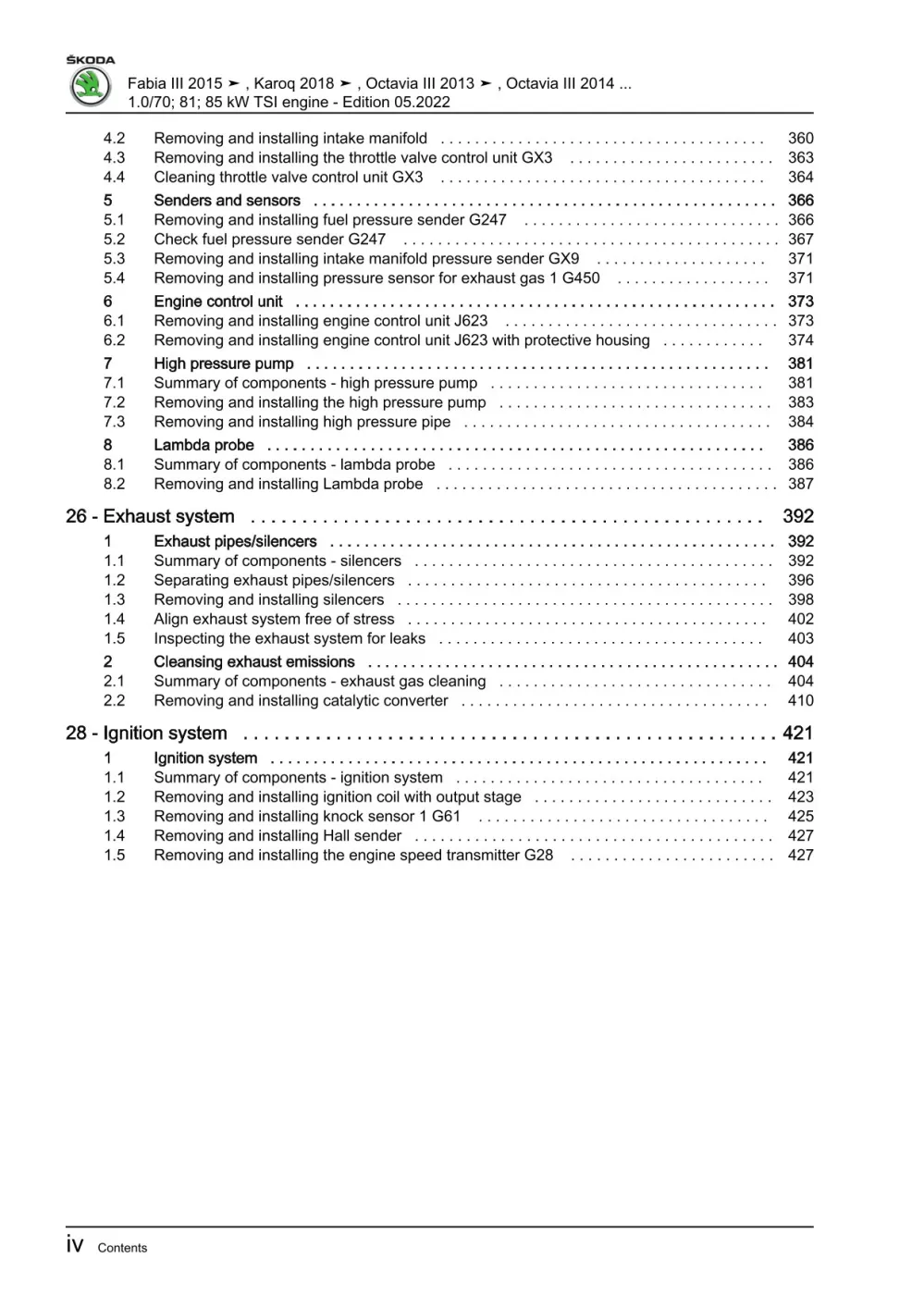 Skoda Karoq NU from 2017 3-cyl. petrol engines 94-116 hp repair manual eBook