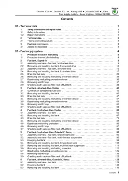 Skoda Karoq NU from 2017 fuel supply system diesel engines repair manual eBook