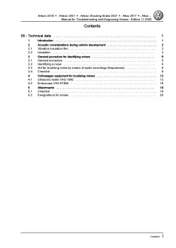 VW Arteon type 3H 2017-2020 troubleshooting diagnosing noises repair manual pdf