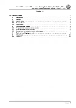 VW Arteon type 3H 2017-2020 localising the ingress of water repair manual pdf