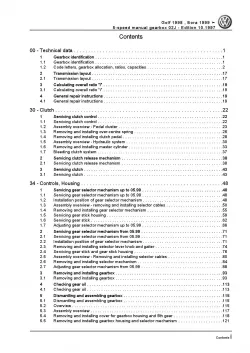 VW Bora type 1J 1998-2006 5 speed manual gearbox 02J repair workshop manual pdf