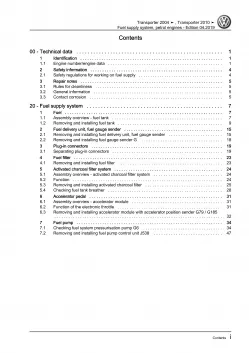 VW Bus T5 (03-09) fuel supply system petrol engines repair workshop manual eBook