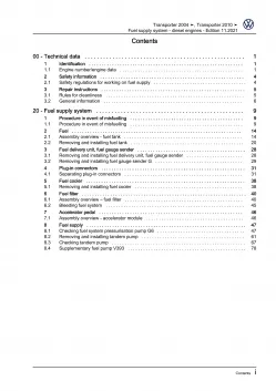 VW Bus T5 (09-15) fuel supply system diesel engines repair workshop manual eBook