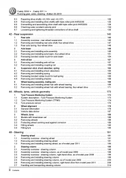 VW Caddy 2C 2010-2015 running gear axles steering repair workshop manual pdf