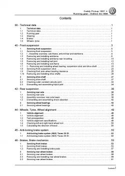 VW Caddy Pickup type 9U 1997-2002 running gear axles steering repair manual pdf