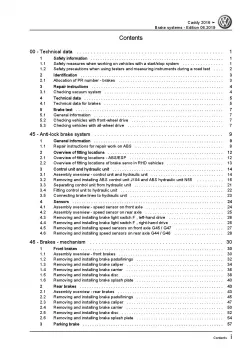 VW Caddy type SA 2015-2020 brake systems repair workshop manual pdf ebook
