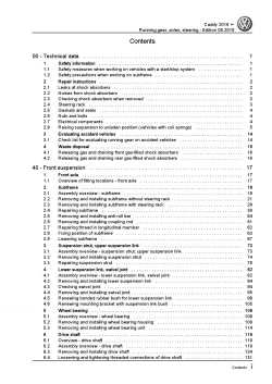 VW Caddy SA 2015-2020 running gear axles steering repair workshop manual pdf