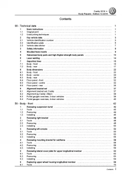 VW Caddy type SA 2015-2020 body repairs workshop repair manual pdf ebook