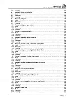 VW Caddy type SA 2015-2020 body repairs workshop repair manual pdf ebook