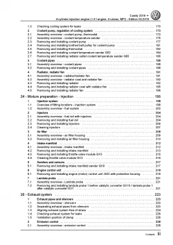 VW Caddy type SA 2015-2020 4-cyl. 1.6l petrol engines repair workshop manual pdf