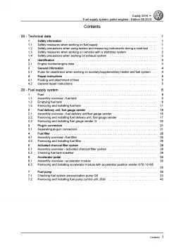 VW Caddy SA (15-20) fuel supply system petrol engines repair workshop manual pdf