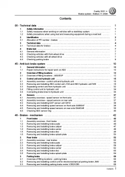 VW Caddy type SB from 2020 brake systems repair workshop manual pdf ebook