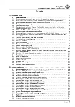 VW Caddy SB from 2020 general body repairs interior repair workshop manual pdf