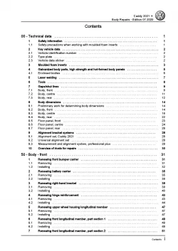 VW Caddy type SB from 2020 body repairs workshop repair manual pdf ebook