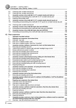 VW Golf 5 type 1K (03-08) running gear axles steering repair workshop manual pdf
