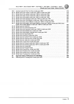 VW Golf 5 type 1K 2003-2008 wheels and tyres repair workshop manual pdf ebook