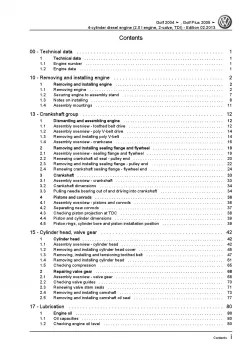 VW Golf 5 1K 2003-2008 4-cyl. diesel engines 140 hp repair workshop manual pdf