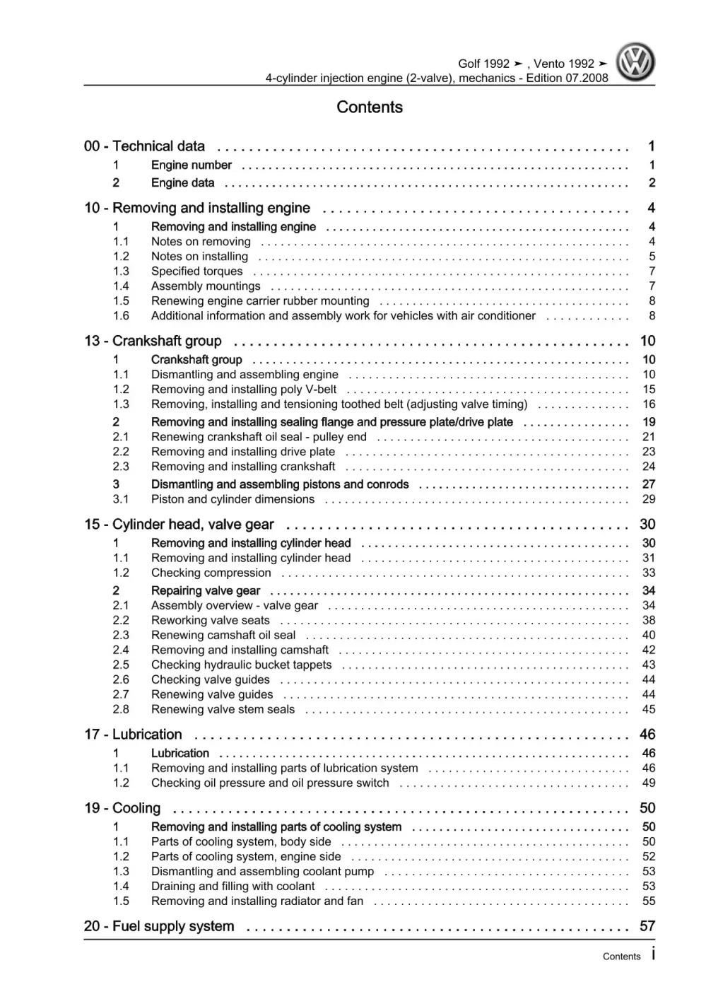 VW Golf 4 Cabrio (98-02) injection engine mechanics 1.8l 2.0l repair manual pdf